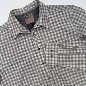 5.11 Tactical Gingham Plaid Snap Button Up Shirt Long Sleeve Gray & White Size M